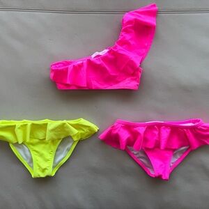 STELLA COVE McCartney Neon Pink Yellow Tie Dye One-Shoulder Bikini Swimsuit 4-5